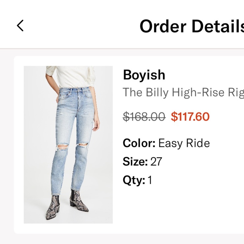Boyish jeans size 27. Style is “the Billy”. Bought for $168.